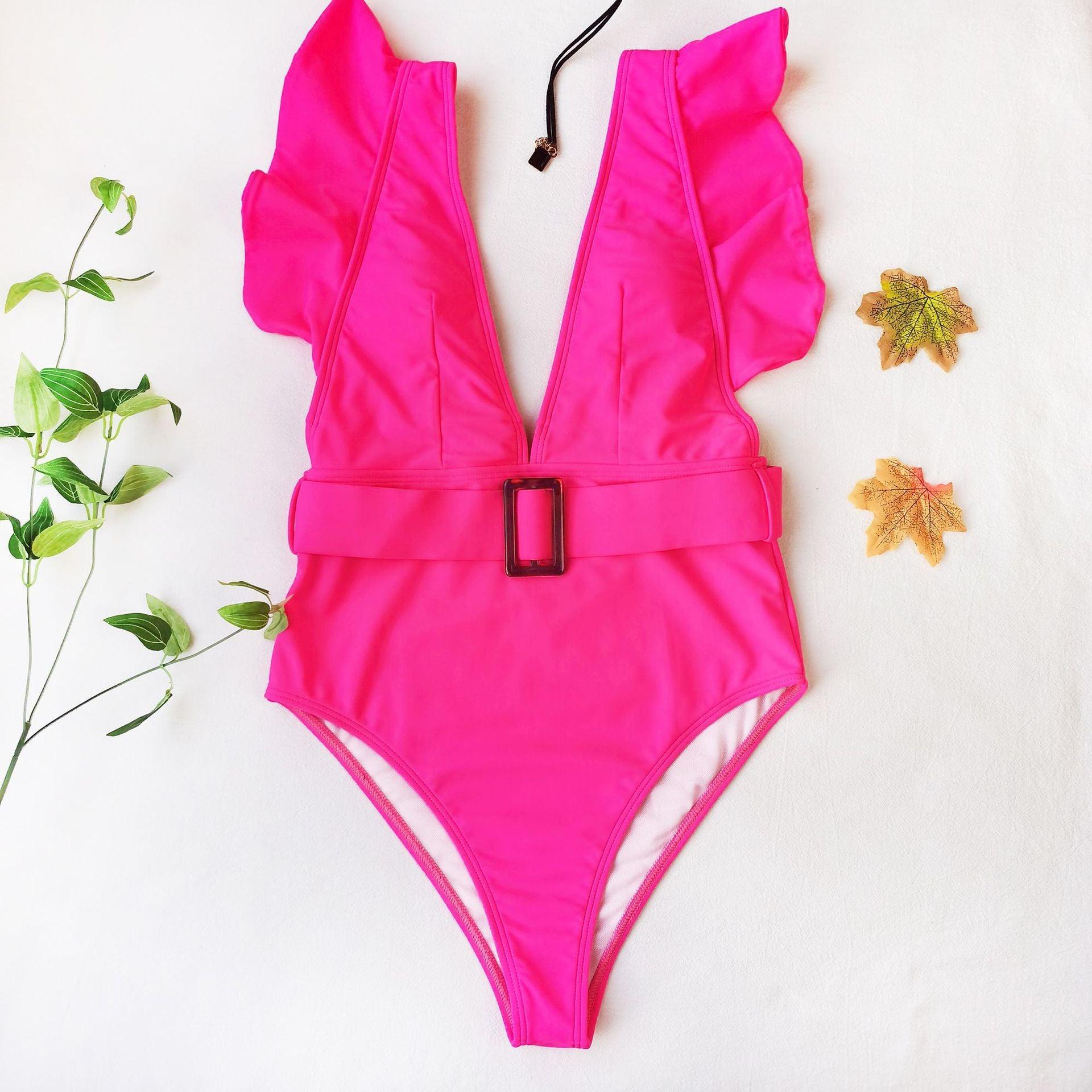 Emma Belted Swimsuit: Pink - Fiesta Resortwear 