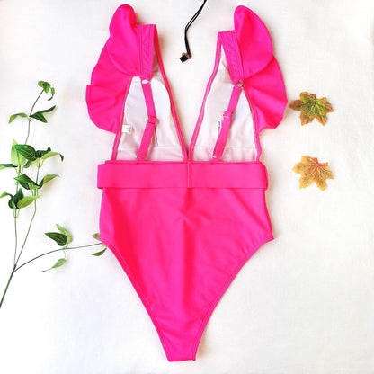 Emma Belted Swimsuit: Pink - Fiesta Resortwear 