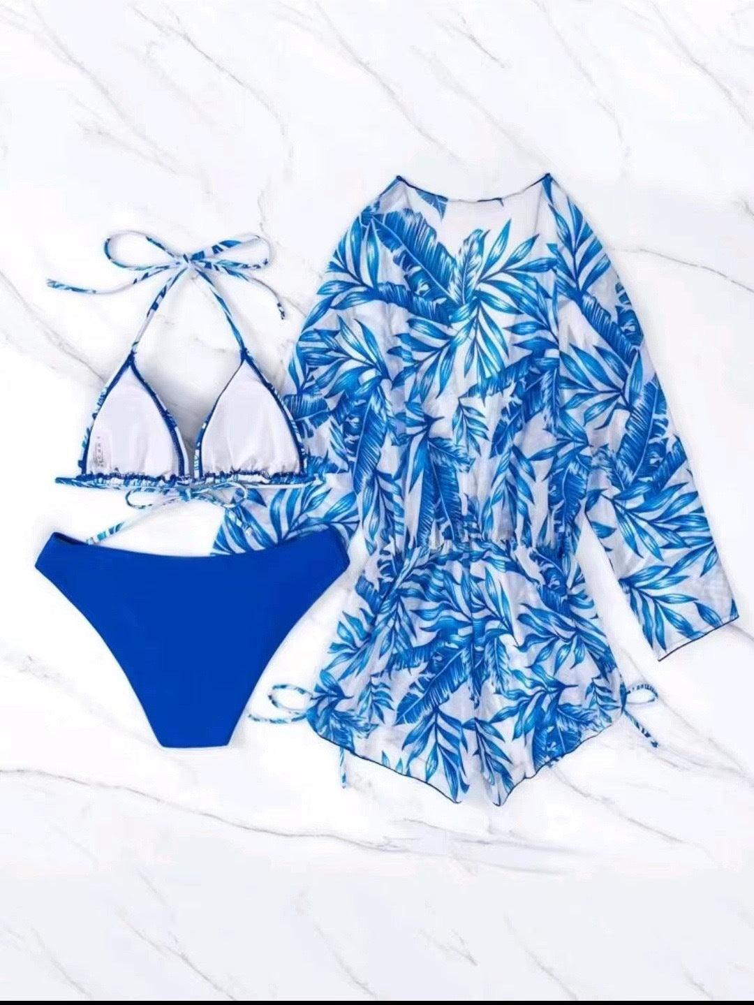 Jermy Basic Blue Bikini With Coverup - Fiesta Resortwear 